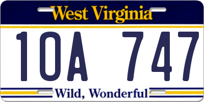 WV license plate 1OA747