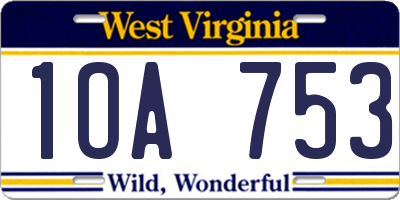 WV license plate 1OA753