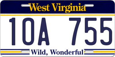 WV license plate 1OA755
