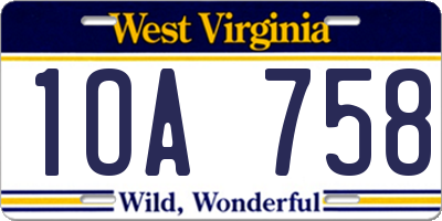 WV license plate 1OA758