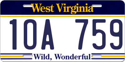 WV license plate 1OA759