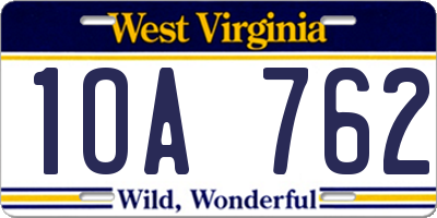 WV license plate 1OA762