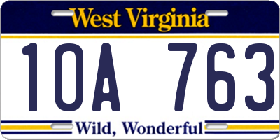 WV license plate 1OA763