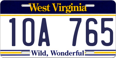 WV license plate 1OA765