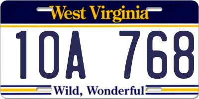WV license plate 1OA768