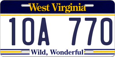 WV license plate 1OA770