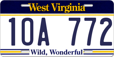 WV license plate 1OA772