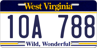 WV license plate 1OA788