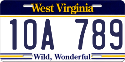 WV license plate 1OA789