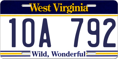 WV license plate 1OA792
