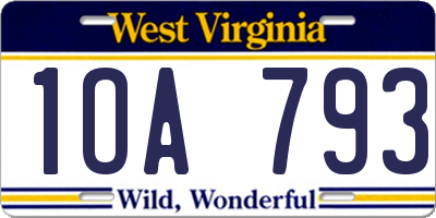 WV license plate 1OA793