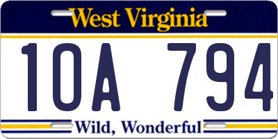 WV license plate 1OA794