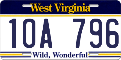 WV license plate 1OA796