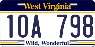 WV license plate 1OA798