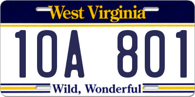 WV license plate 1OA801