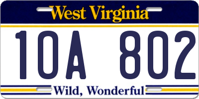 WV license plate 1OA802