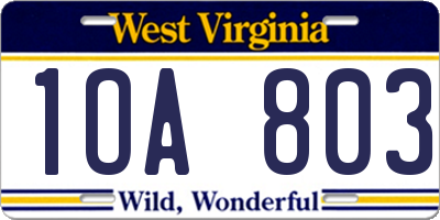 WV license plate 1OA803