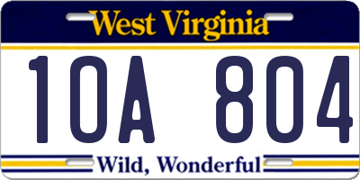 WV license plate 1OA804