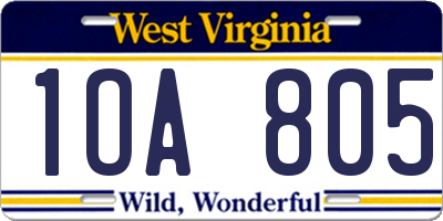 WV license plate 1OA805
