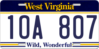 WV license plate 1OA807