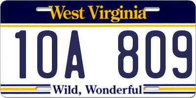 WV license plate 1OA809