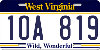 WV license plate 1OA819