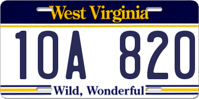 WV license plate 1OA820