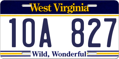 WV license plate 1OA827