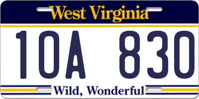 WV license plate 1OA830