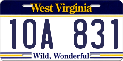 WV license plate 1OA831