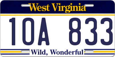 WV license plate 1OA833