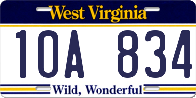 WV license plate 1OA834