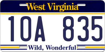WV license plate 1OA835