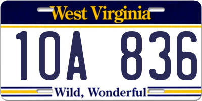 WV license plate 1OA836