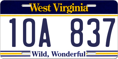 WV license plate 1OA837