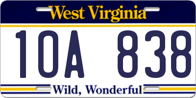 WV license plate 1OA838