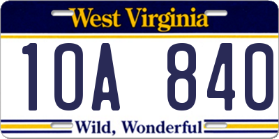 WV license plate 1OA840