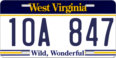 WV license plate 1OA847