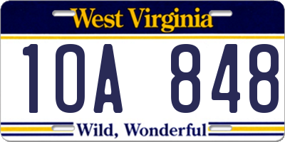 WV license plate 1OA848