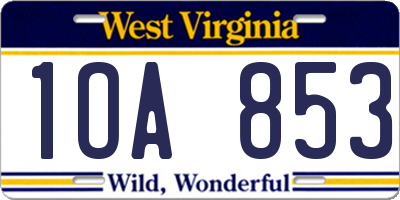WV license plate 1OA853