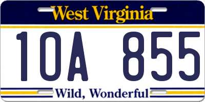 WV license plate 1OA855