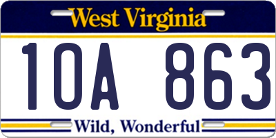 WV license plate 1OA863
