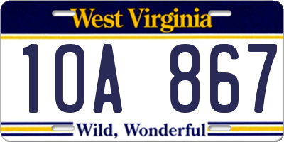 WV license plate 1OA867