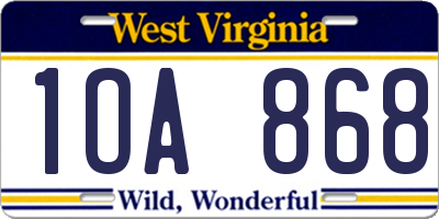 WV license plate 1OA868