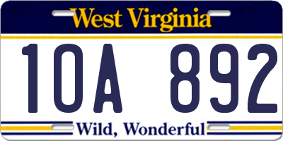 WV license plate 1OA892