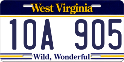 WV license plate 1OA905