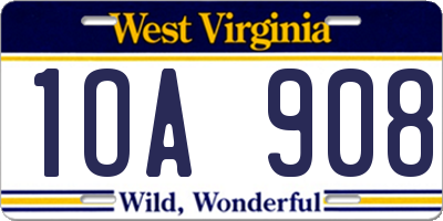 WV license plate 1OA908
