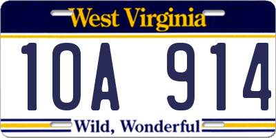 WV license plate 1OA914