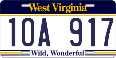 WV license plate 1OA917