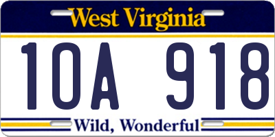 WV license plate 1OA918